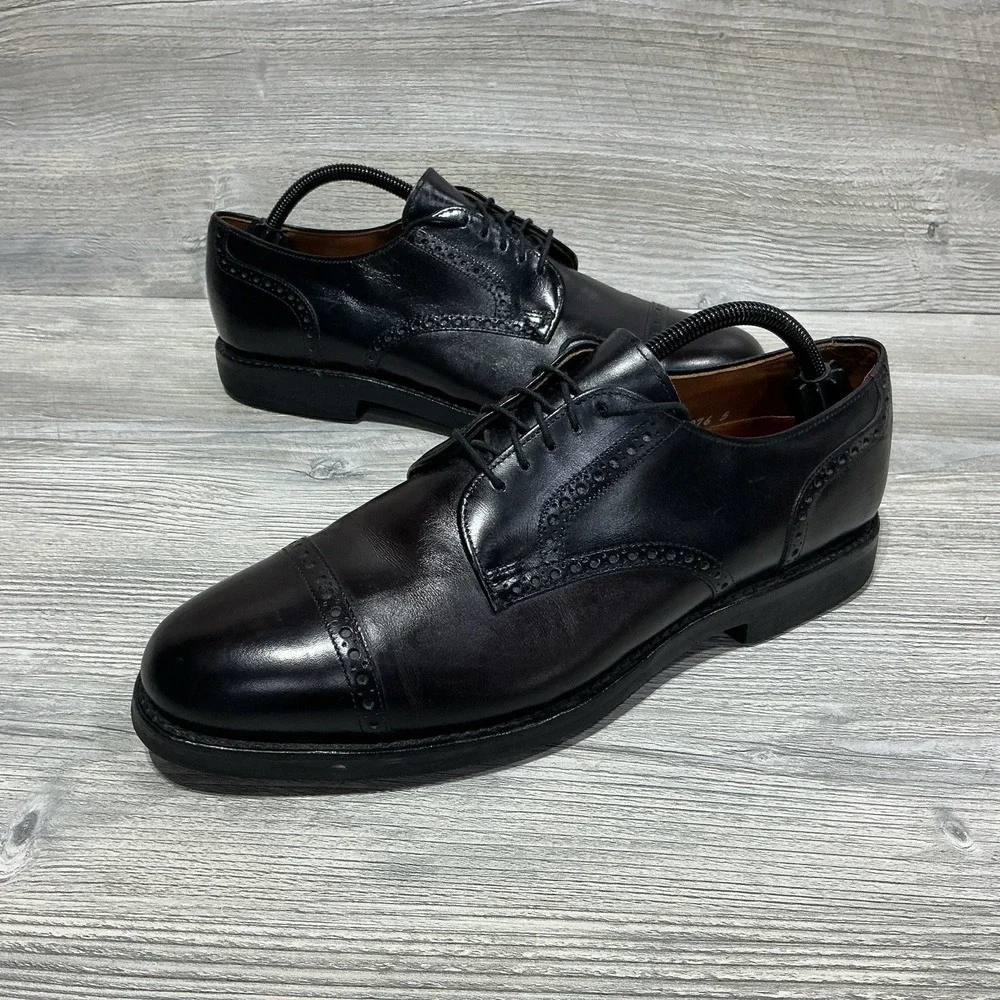 Allen Edmonds Mens 10.5 B Narrow Bentley Black Leather Cap Toe Oxford Shoes